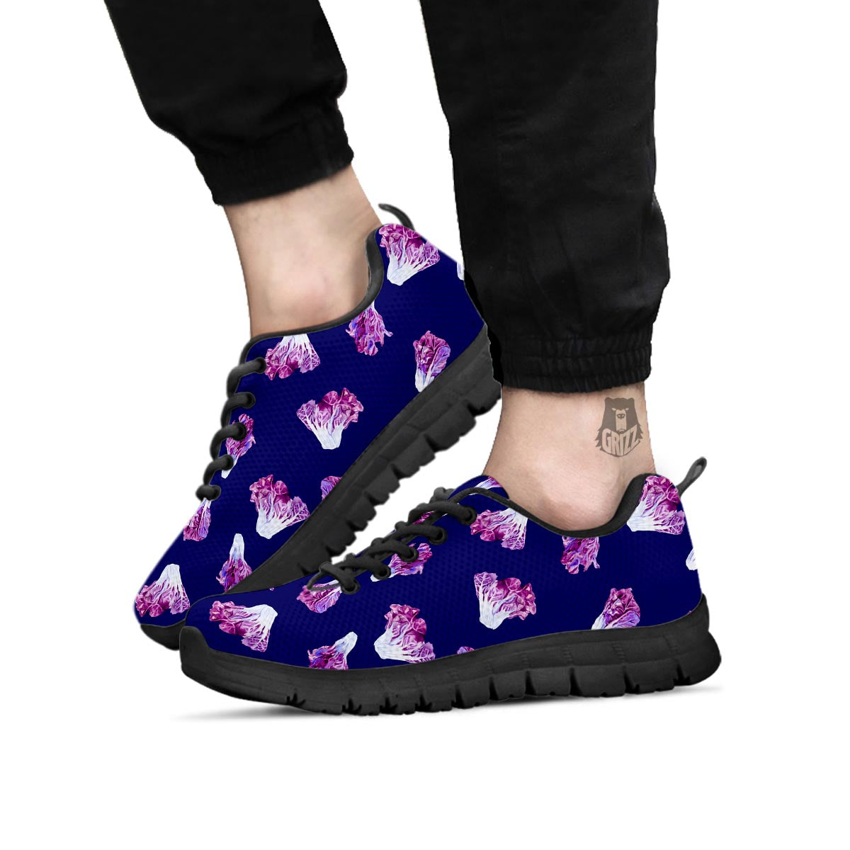 Cabbage Leaves Purple Print Pattern Black Sneaker-grizzshop