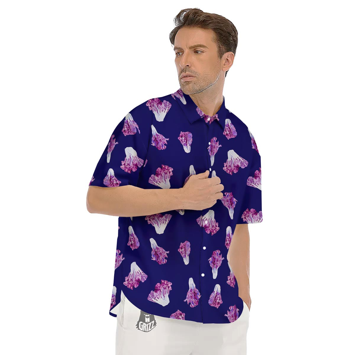 Cabbage Leaves Purple Print Pattern Men's Short Sleeve Shirts-grizzshop