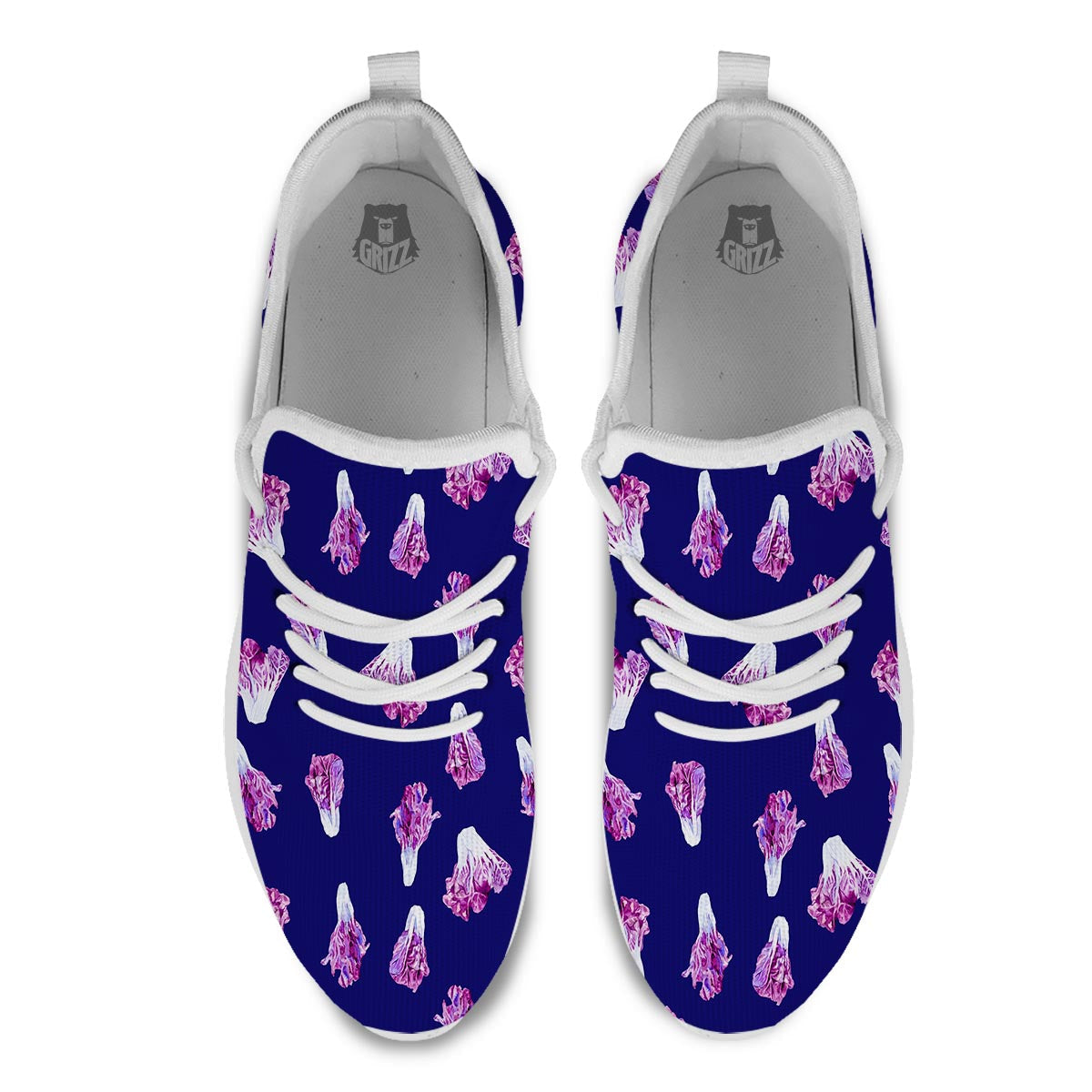 Cabbage Leaves Purple Print Pattern White Athletic Shoes-grizzshop