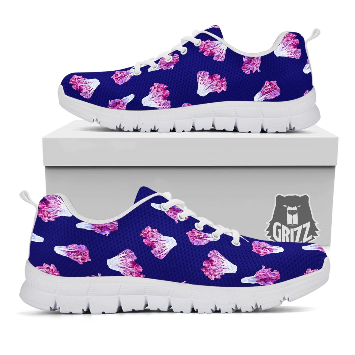 Cabbage Leaves Purple Print Pattern White Sneaker-grizzshop