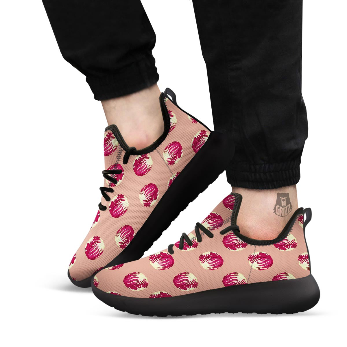 Cabbage Red Print Pattern Black Athletic Shoes-grizzshop