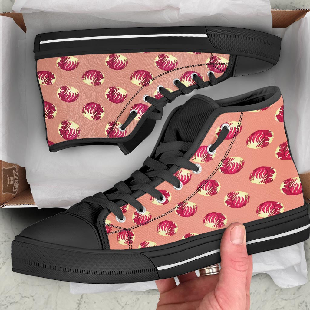 Cabbage Red Print Pattern Black High Top Shoes-grizzshop