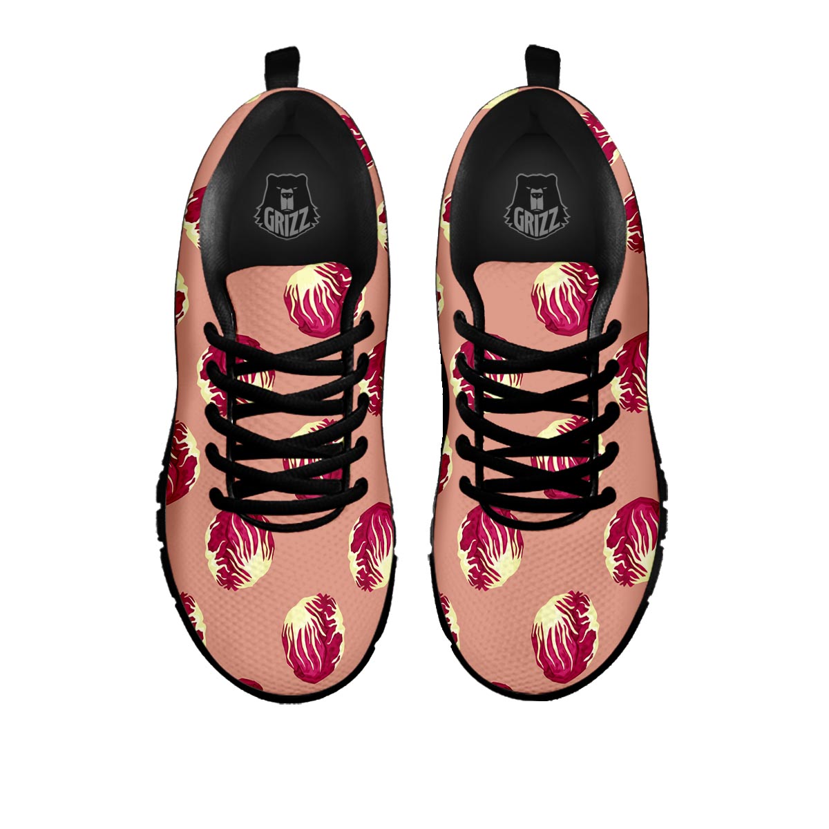 Cabbage Red Print Pattern Black Sneaker-grizzshop