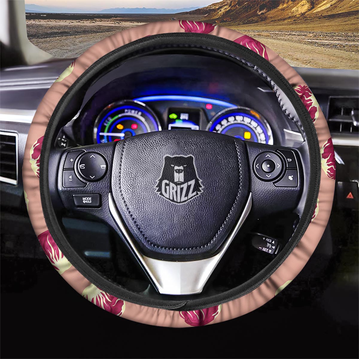 Cabbage Red Print Pattern Car Steering Wheel Cover-grizzshop