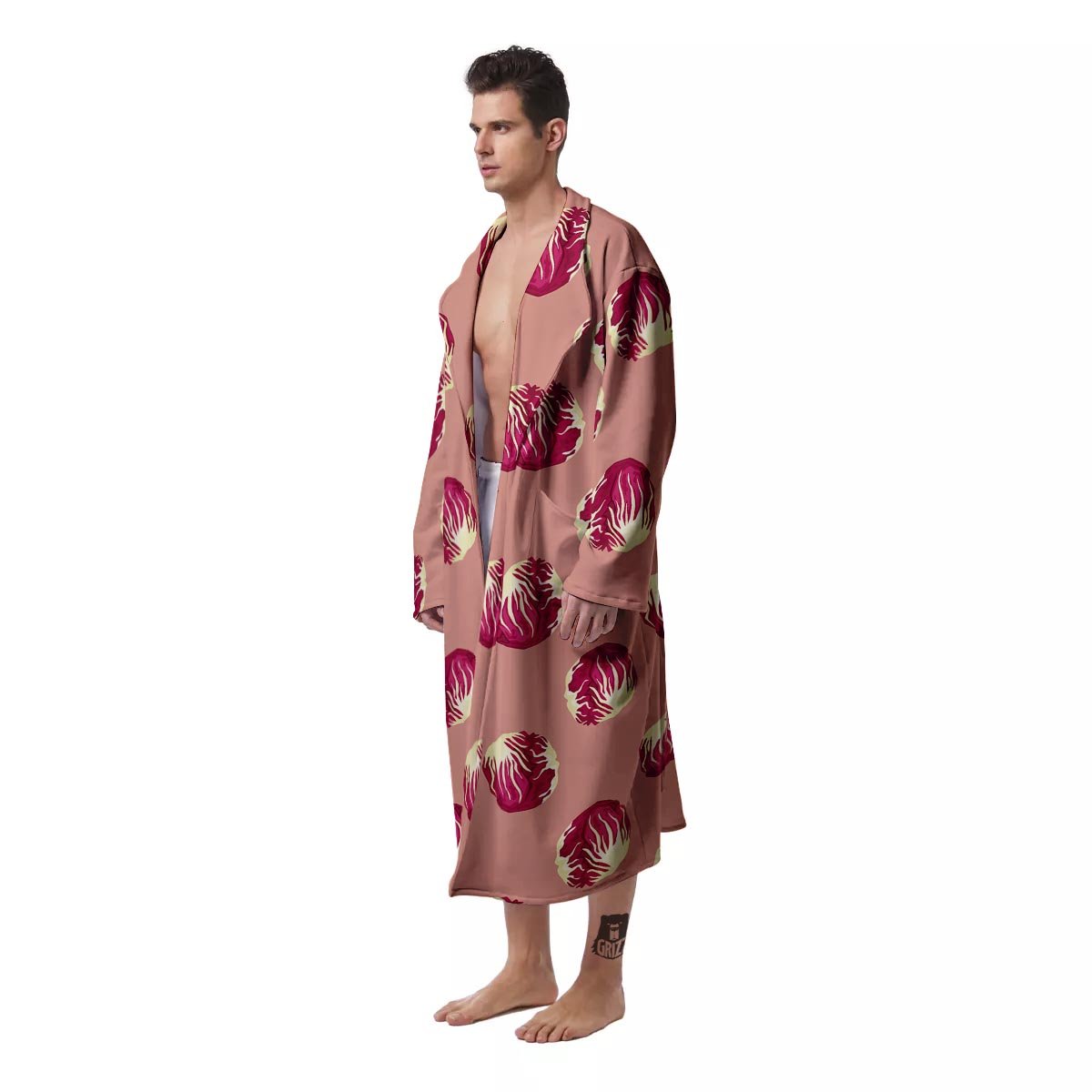 Cabbage Red Print Pattern Men's Robe-grizzshop