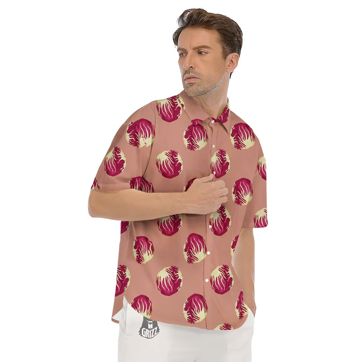 Cabbage Red Print Pattern Men's Short Sleeve Shirts-grizzshop