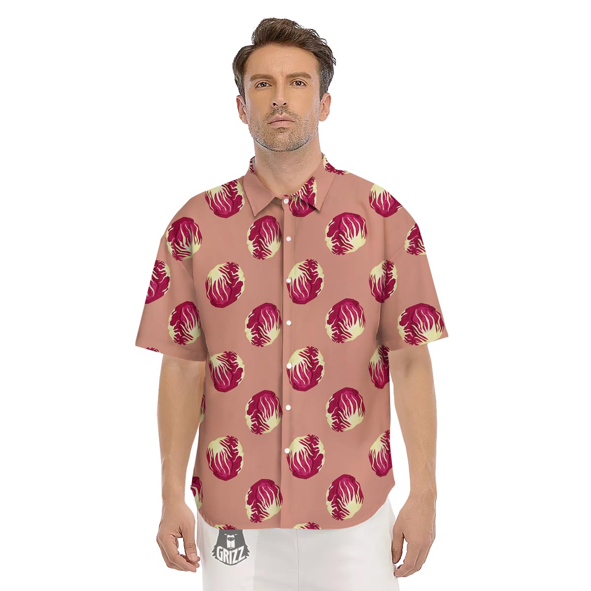 Cabbage Red Print Pattern Men's Short Sleeve Shirts-grizzshop