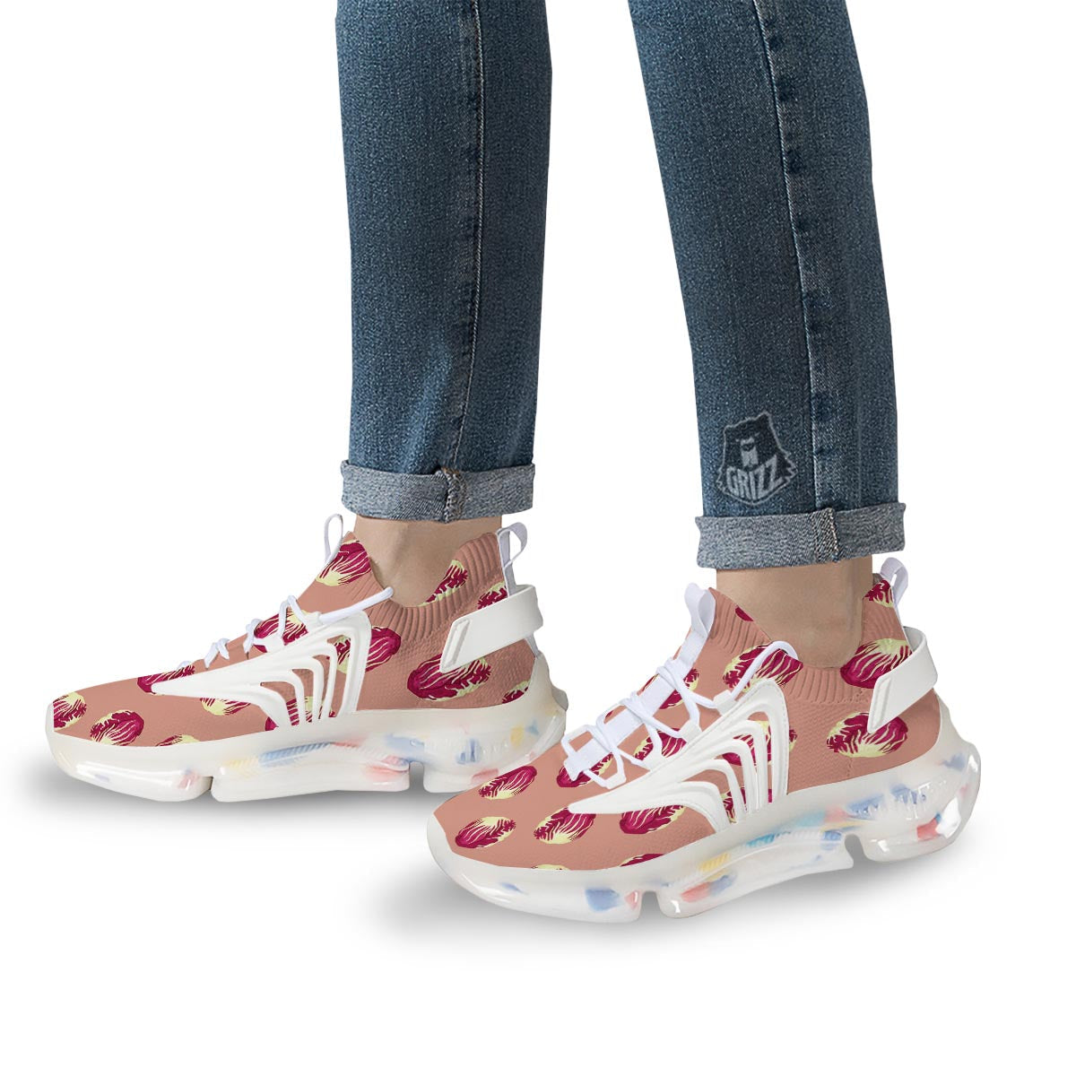 Cabbage Red Print Pattern White Gym Shoes-grizzshop