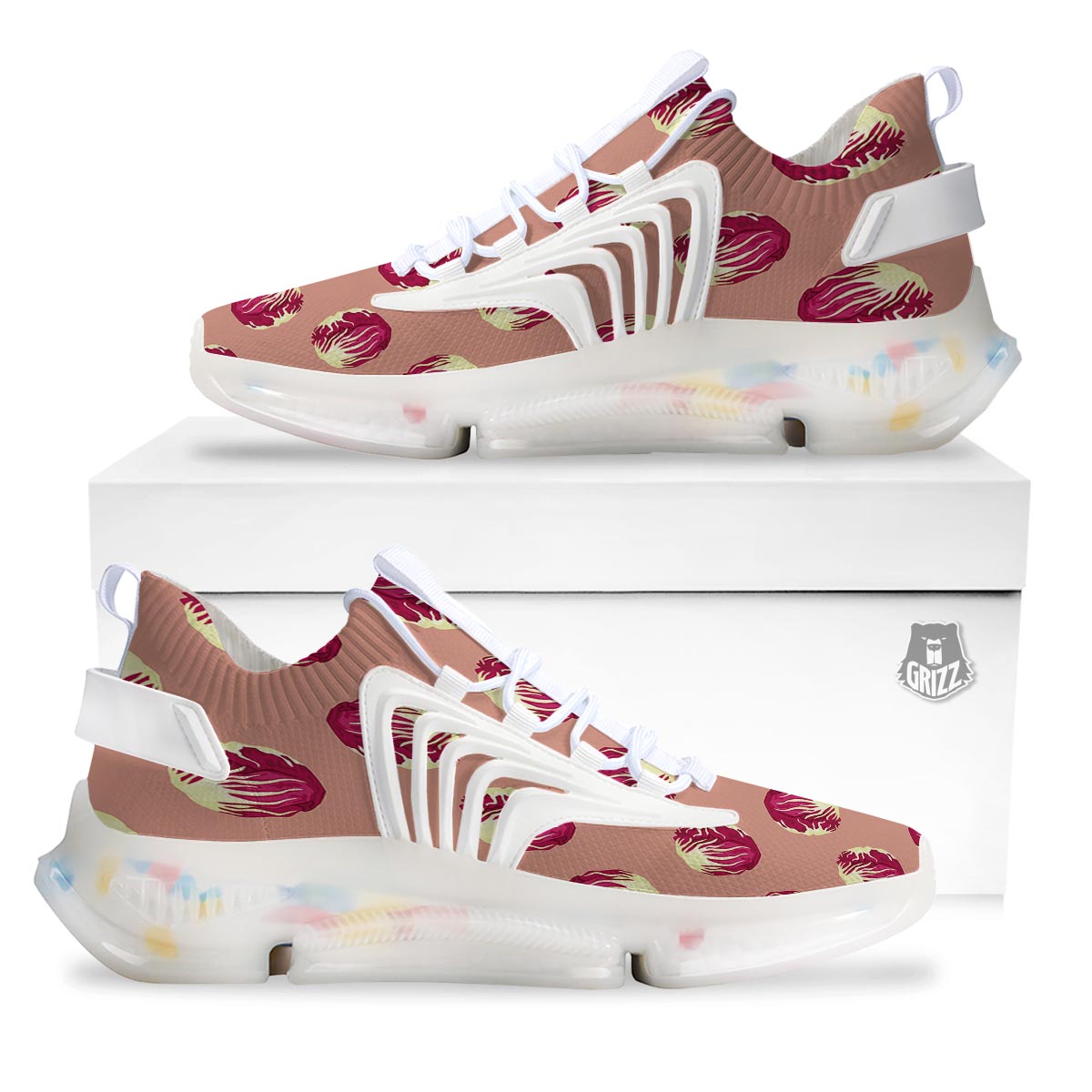 Cabbage Red Print Pattern White Gym Shoes-grizzshop