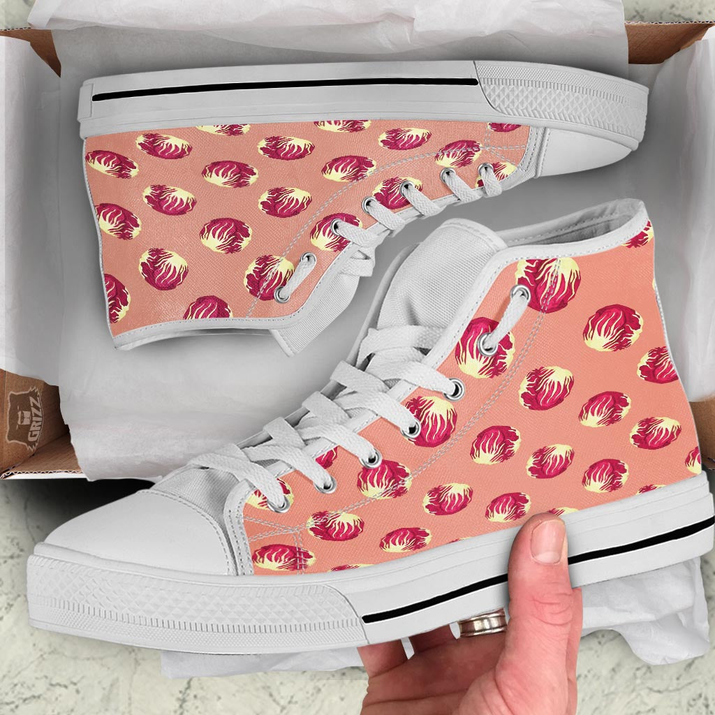 Cabbage Red Print Pattern White High Top Shoes-grizzshop