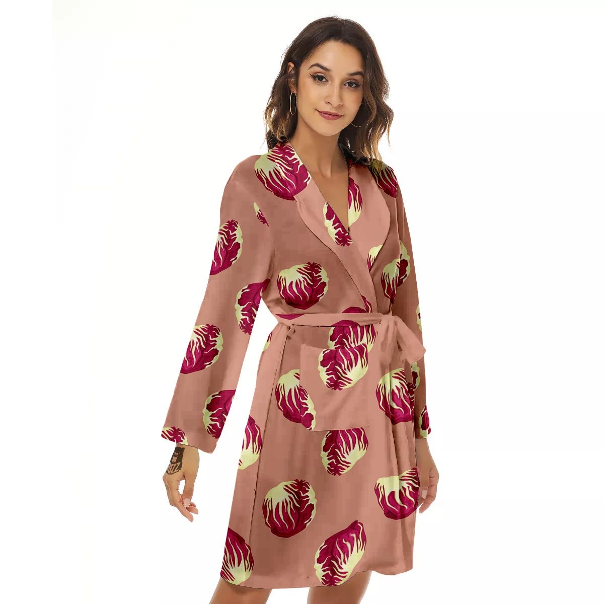 Cabbage Red Print Pattern Women's Robe-grizzshop