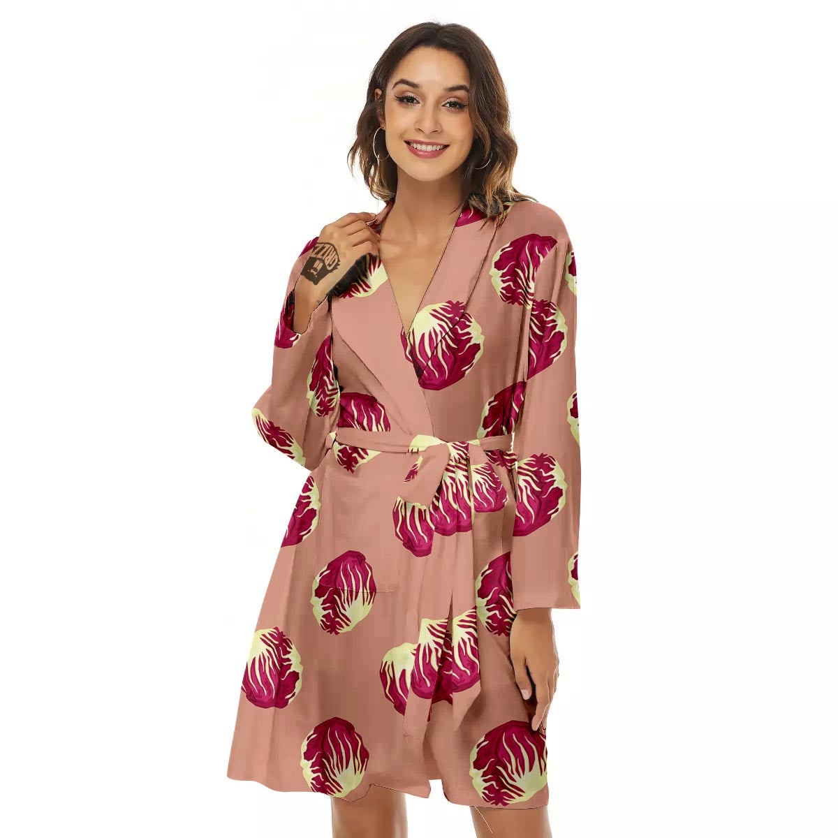 Cabbage Red Print Pattern Women's Robe-grizzshop