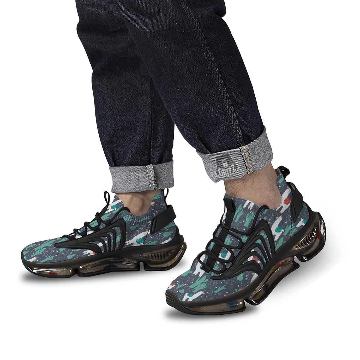 Cactus And Happy Llama Print Pattern Black Gym Shoes-grizzshop