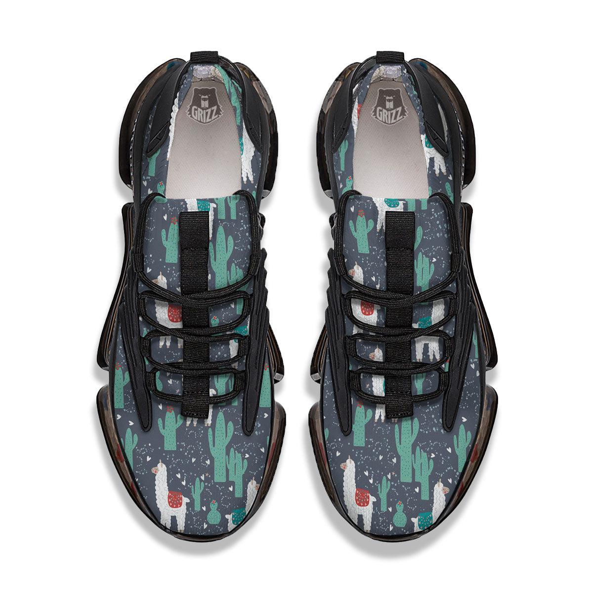 Cactus And Happy Llama Print Pattern Black Gym Shoes-grizzshop