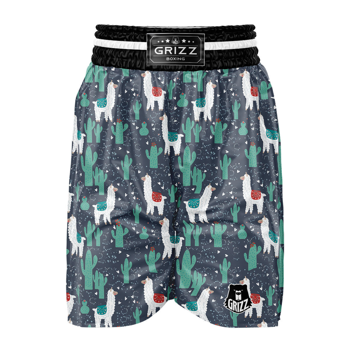 Cactus And Happy Llama Print Pattern Boxing Shorts-grizzshop