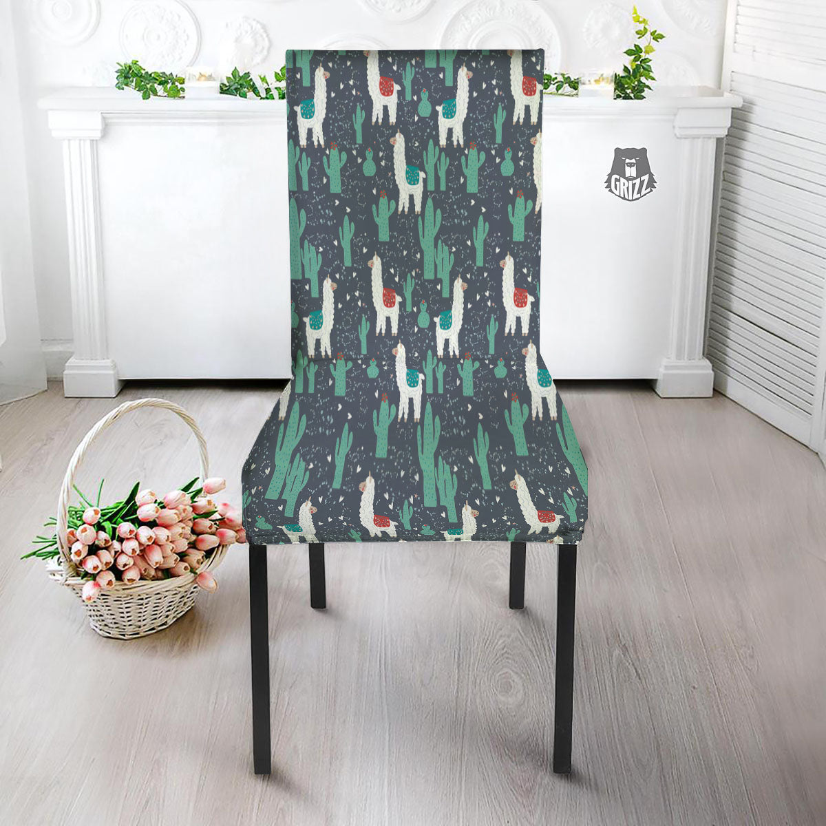 Cactus And Happy Llama Print Pattern Dining Chair Slipcover-grizzshop