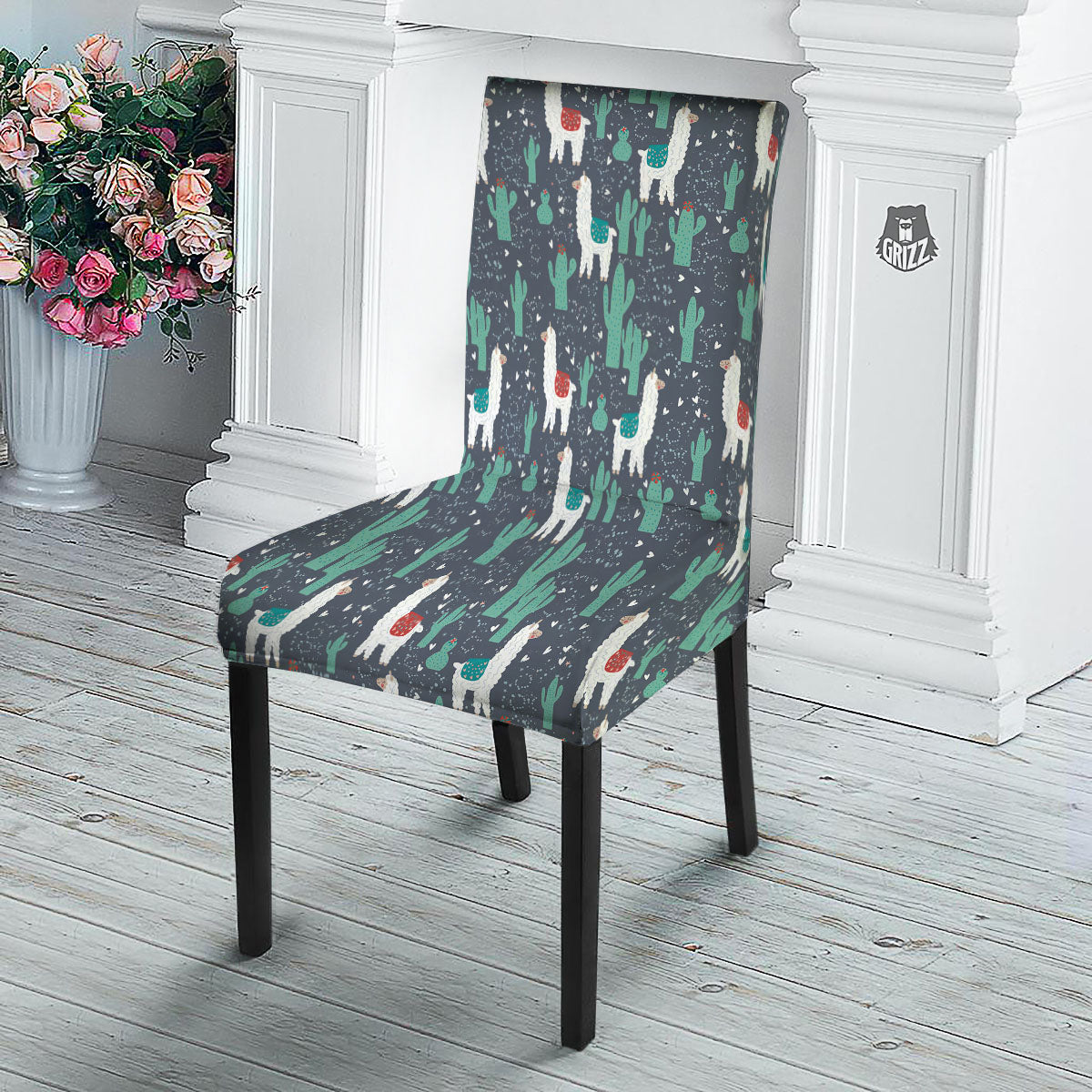 Cactus And Happy Llama Print Pattern Dining Chair Slipcover-grizzshop