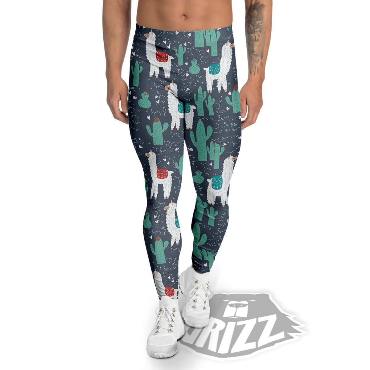 Cactus And Happy Llama Print Pattern Men's Leggings-grizzshop
