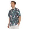 Cactus And Happy Llama Print Pattern Men's Short Sleeve Shirts-grizzshop