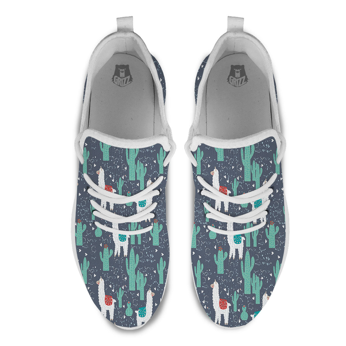 Cactus And Happy Llama Print Pattern White Athletic Shoes-grizzshop