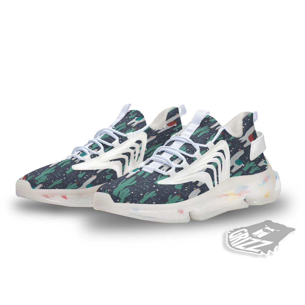 Cactus And Happy Llama Print Pattern White Gym Shoes-grizzshop