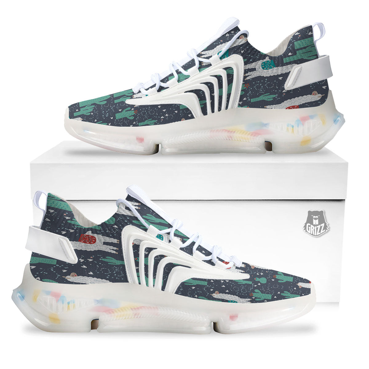 Cactus And Happy Llama Print Pattern White Gym Shoes-grizzshop