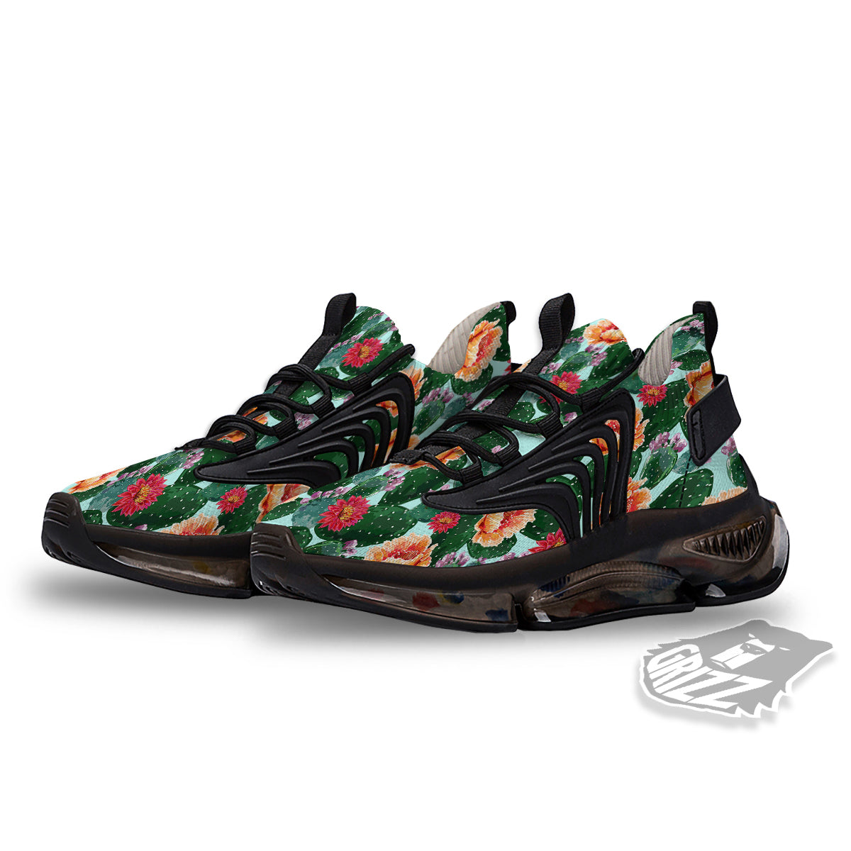 Cactus Blooming Watercolor Print Pattern Black Gym Shoes-grizzshop