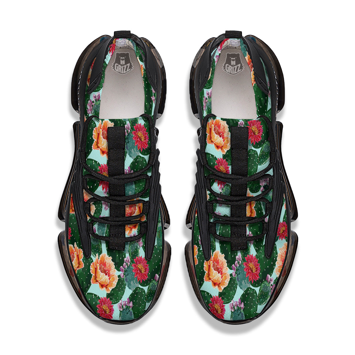 Cactus Blooming Watercolor Print Pattern Black Gym Shoes-grizzshop
