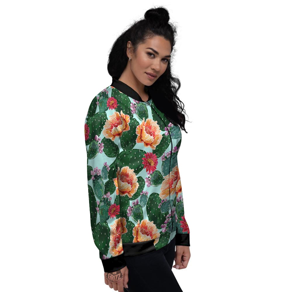 Cactus Blooming Watercolor Print Pattern Women's Bomber Jacket-grizzshop