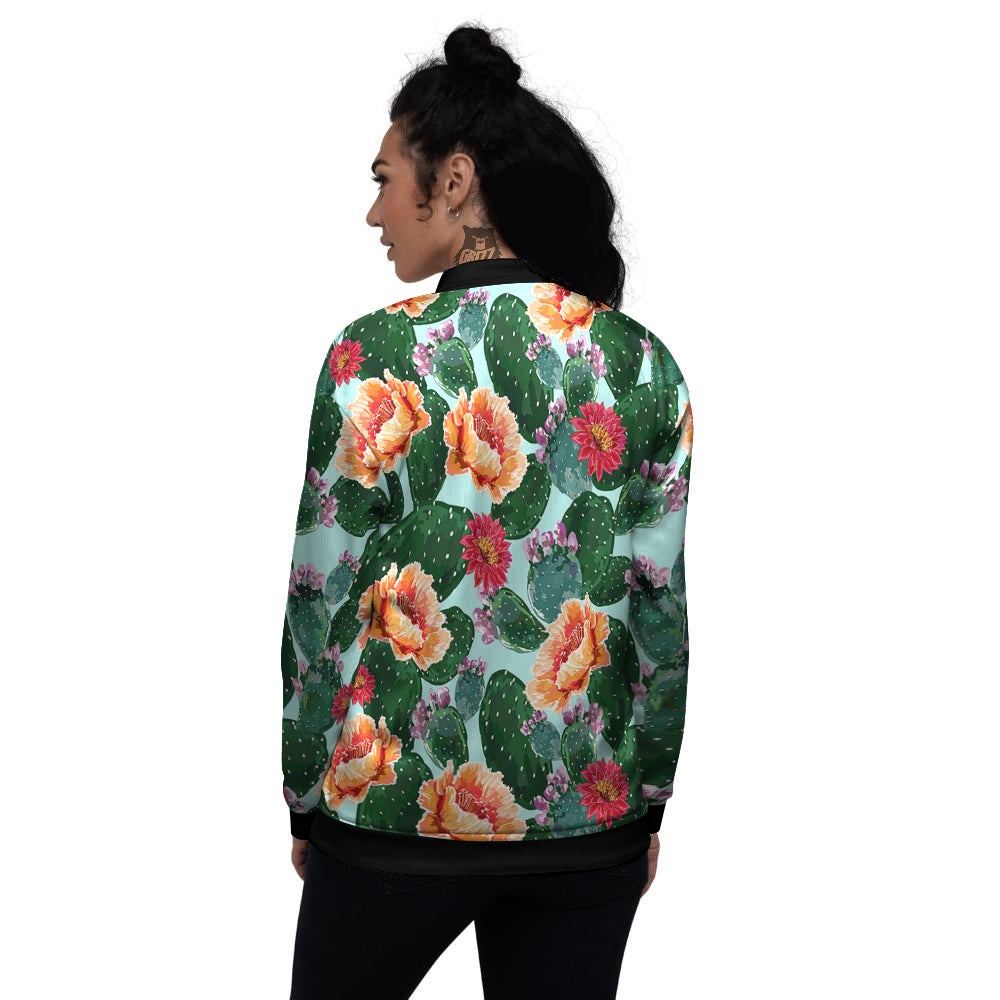 Cactus Blooming Watercolor Print Pattern Women's Bomber Jacket-grizzshop