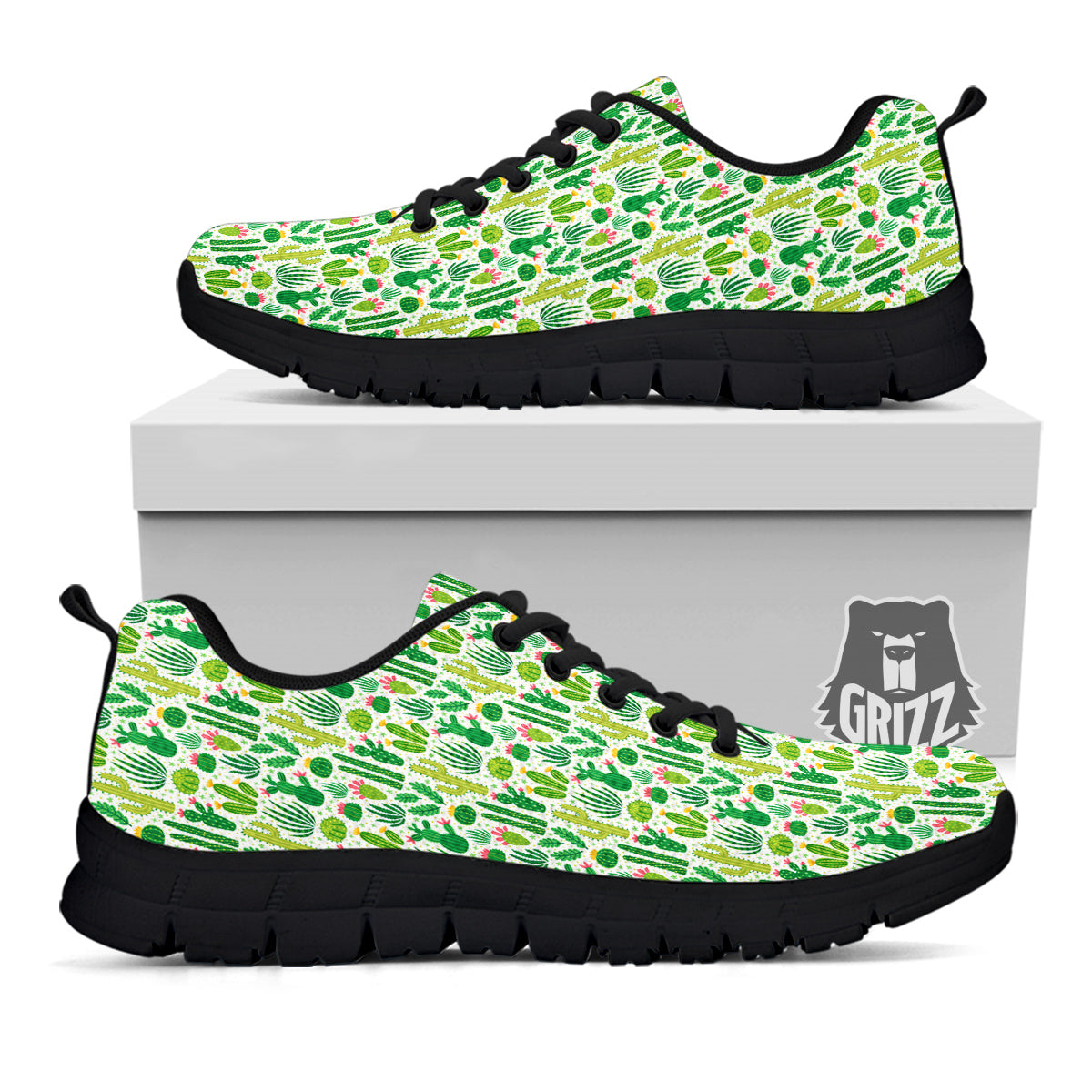 Cactus Cute Cartoon Print Pattern Black Sneaker-grizzshop