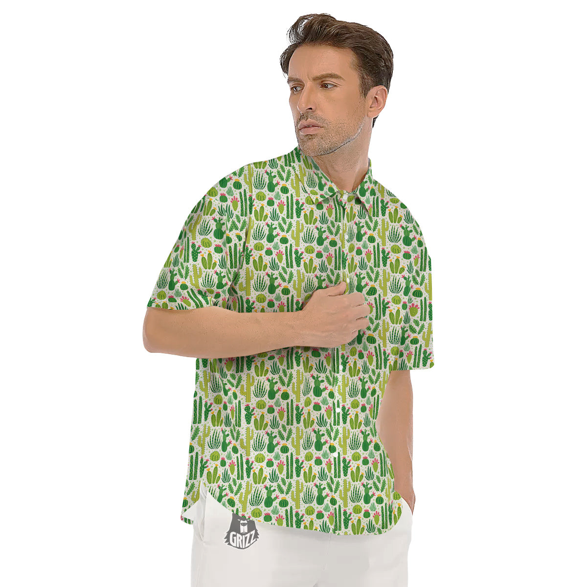 Cactus Cute Cartoon Print Pattern Men's Short Sleeve Shirts-grizzshop