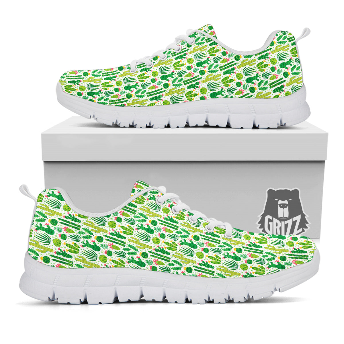 Cactus Cute Cartoon Print Pattern White Sneaker-grizzshop