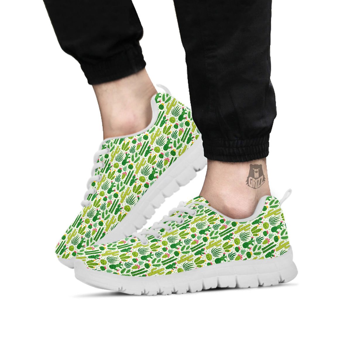 Cactus Cute Cartoon Print Pattern White Sneaker-grizzshop