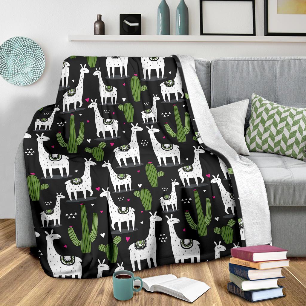 Cactus Llama Pattern Print Blanket-grizzshop