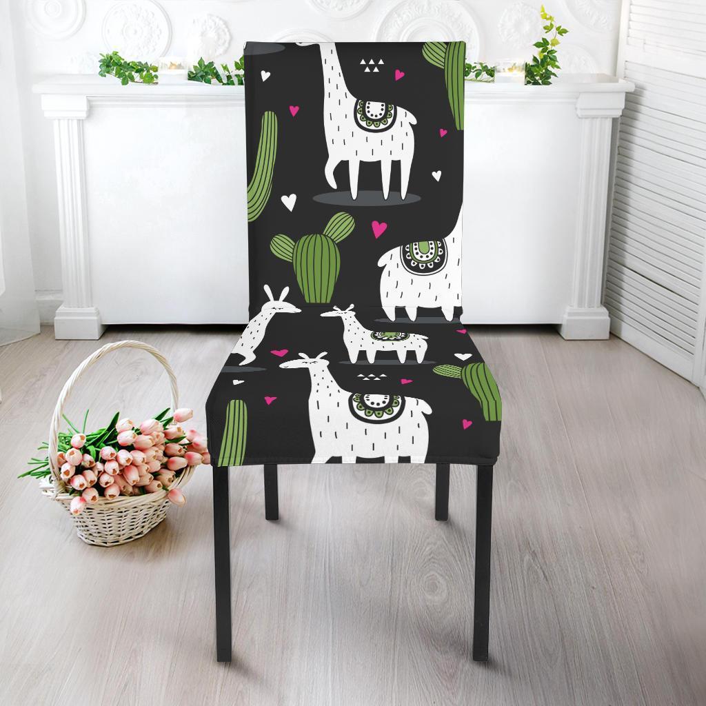 Cactus Llama Pattern Print Chair Cover-grizzshop