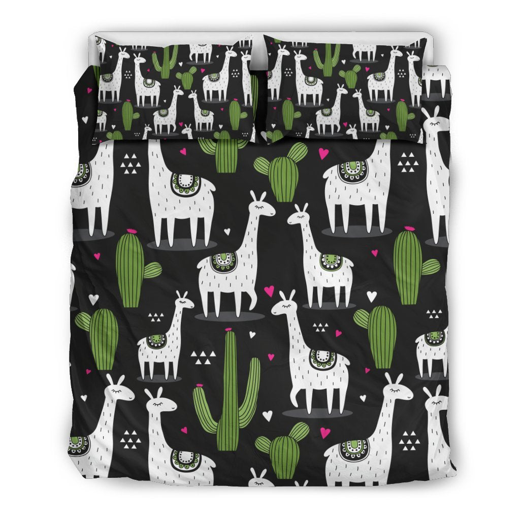 Cactus Llama Pattern Print Duvet Cover Bedding Set-grizzshop