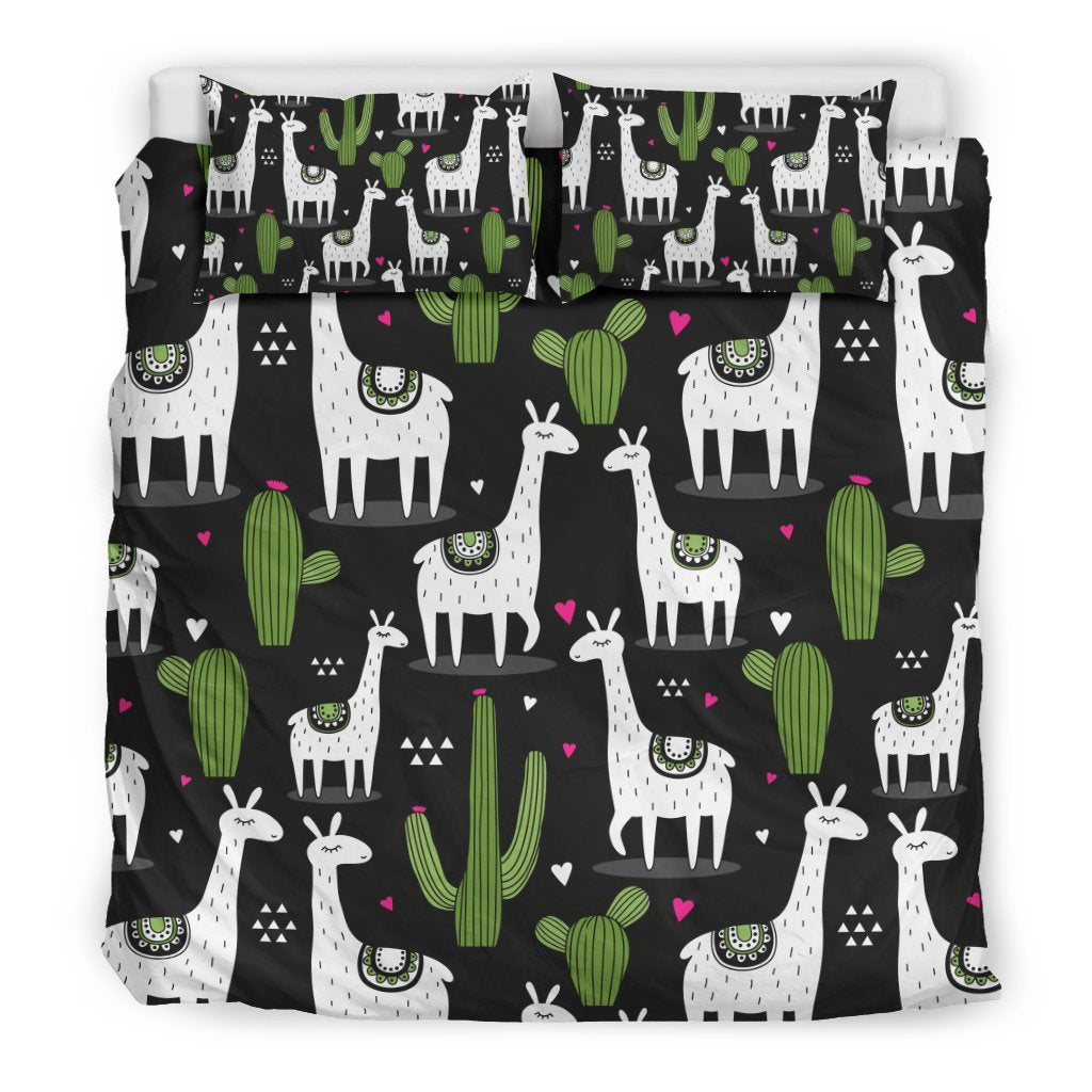 Cactus Llama Pattern Print Duvet Cover Bedding Set-grizzshop