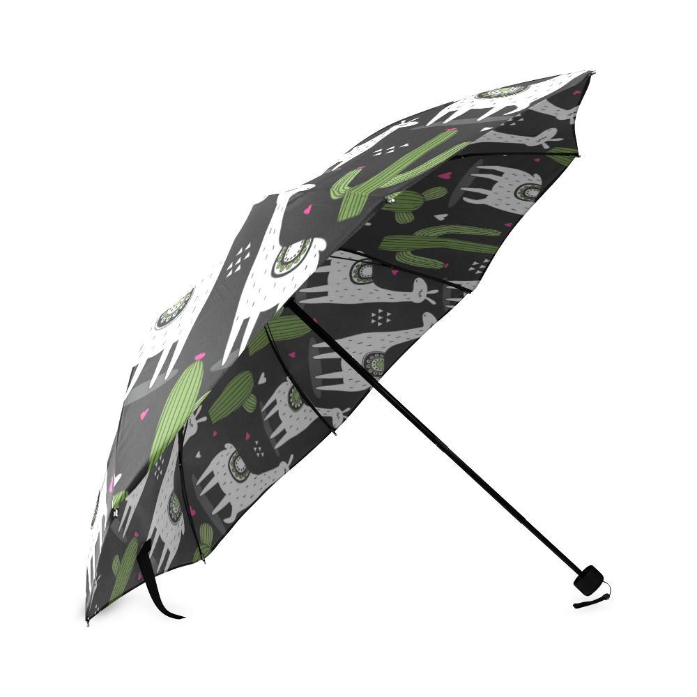 Cactus Llama Pattern Print Foldable Umbrella-grizzshop