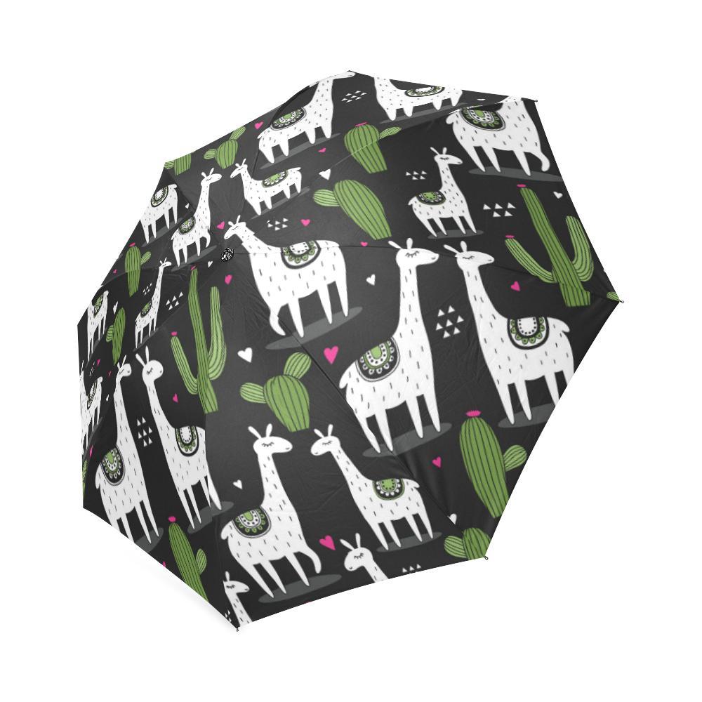 Cactus Llama Pattern Print Foldable Umbrella-grizzshop