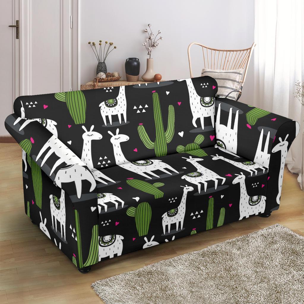 Cactus Llama Pattern Print Loveseat Cover-grizzshop