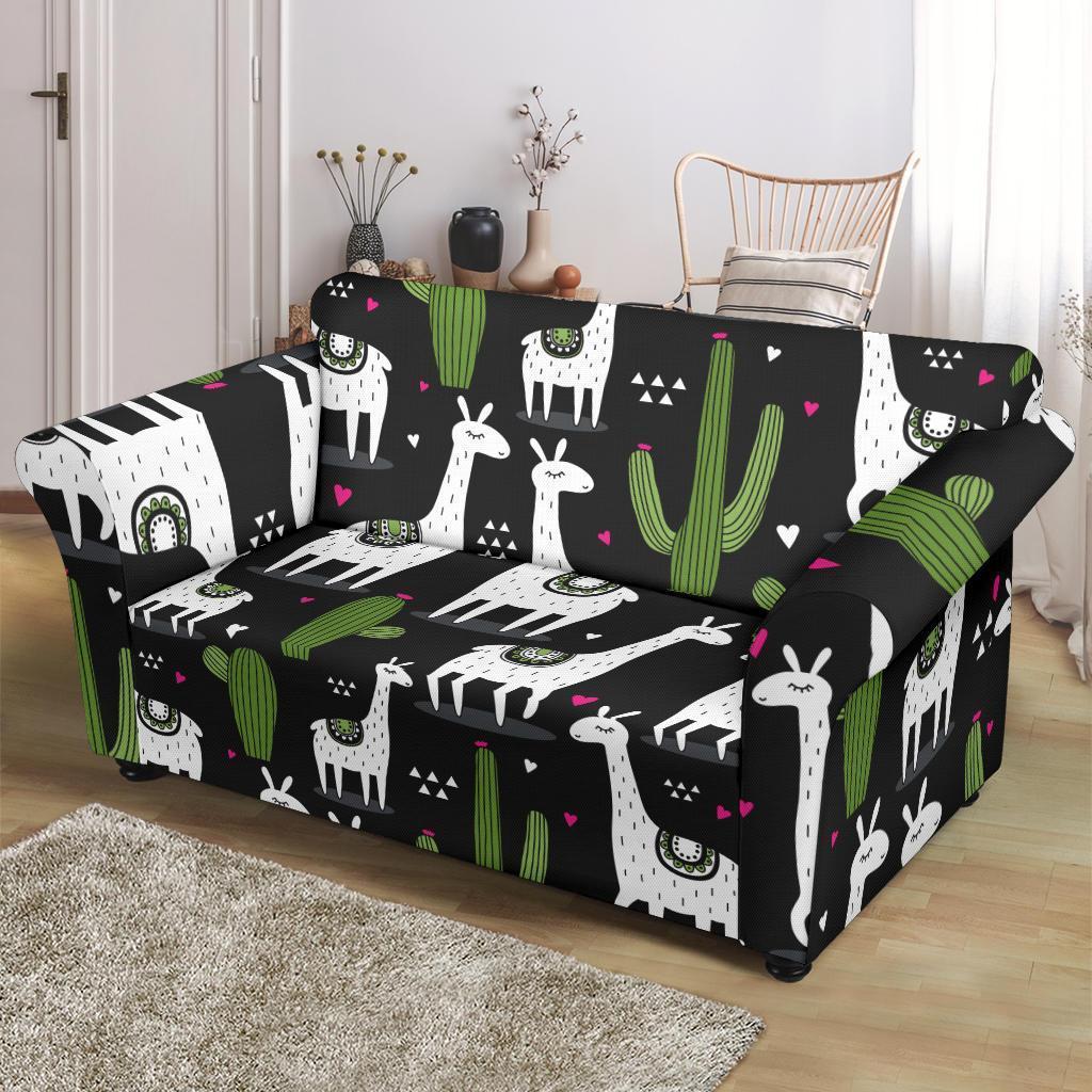 Cactus Llama Pattern Print Loveseat Cover-grizzshop