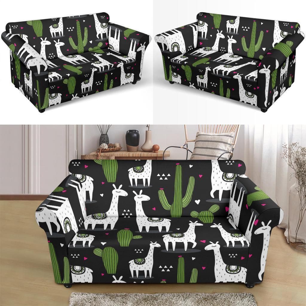 Cactus Llama Pattern Print Loveseat Cover-grizzshop