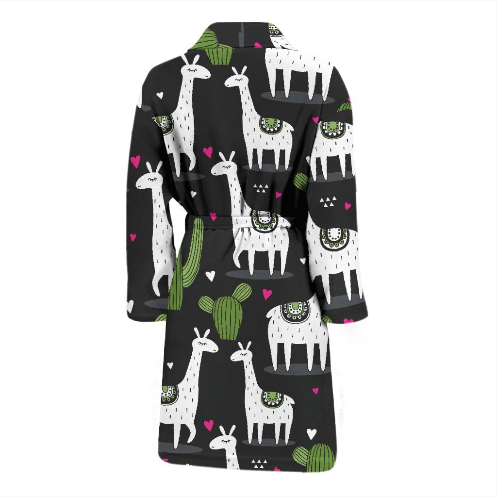 Cactus Llama Pattern Print Men Long Robe-grizzshop