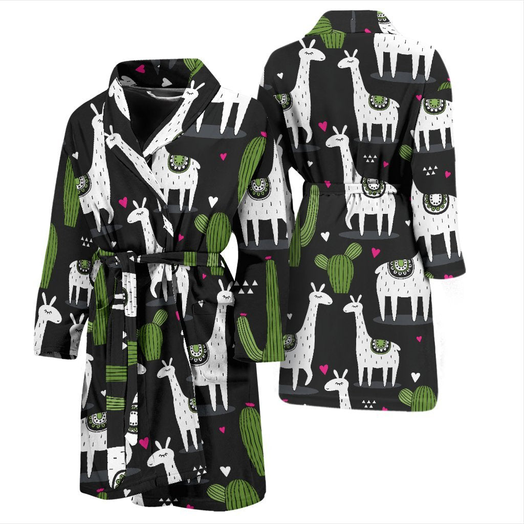 Cactus Llama Pattern Print Men Long Robe-grizzshop