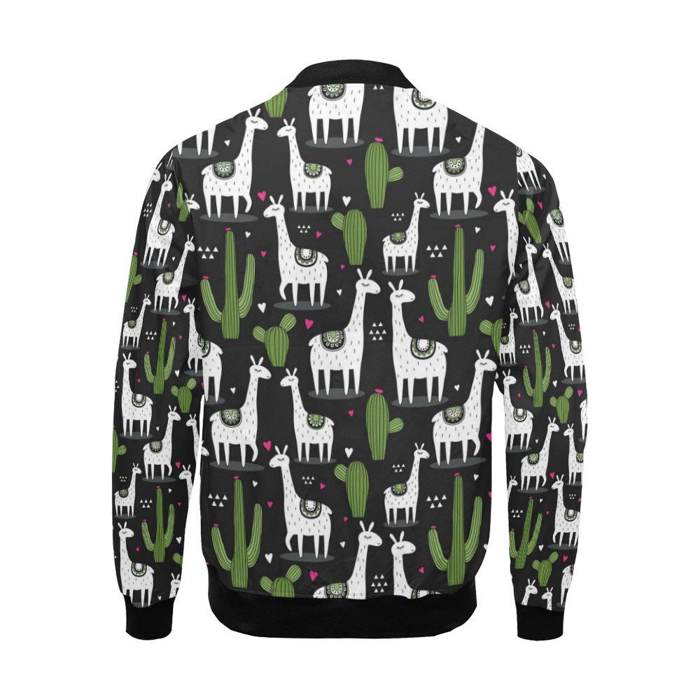 Cactus Llama Pattern Print Men's Bomber Jacket-grizzshop