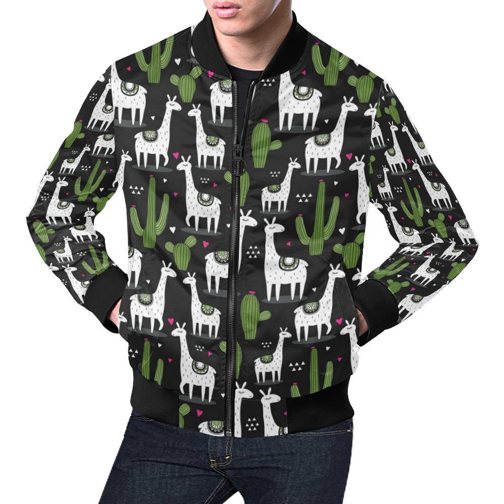 Cactus Llama Pattern Print Men's Bomber Jacket-grizzshop