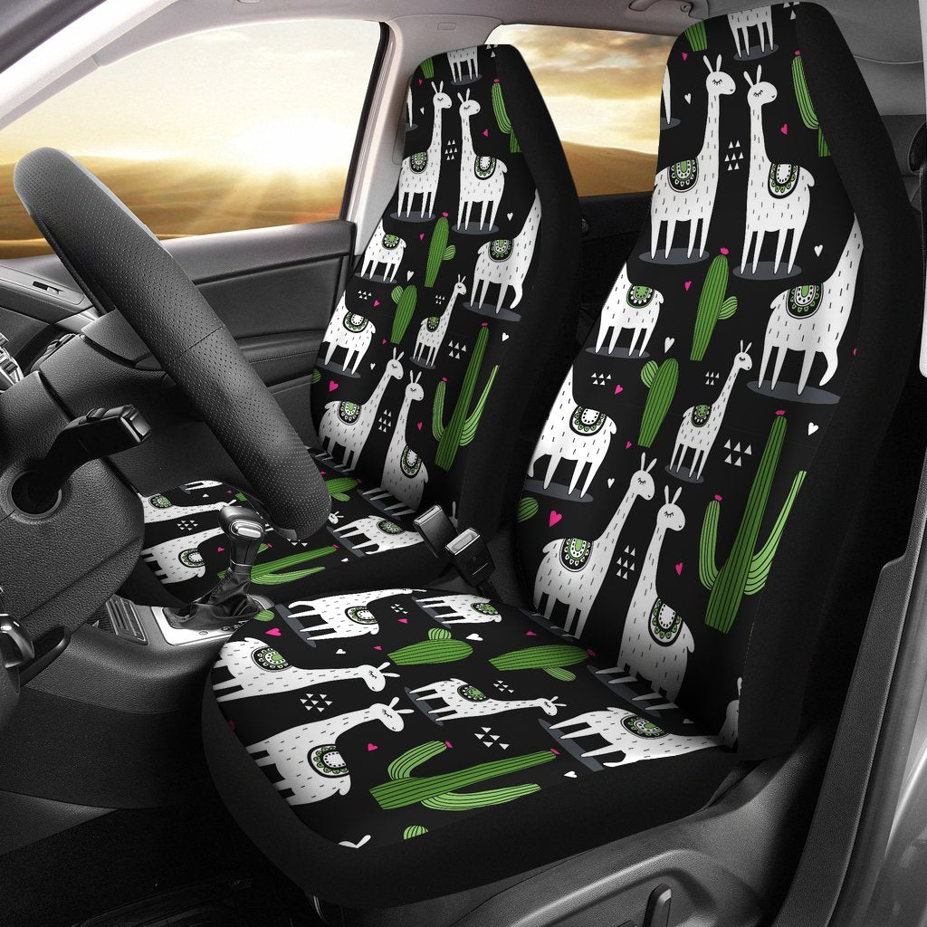 Cactus Llama Pattern Print Universal Fit Car Seat Cover-grizzshop