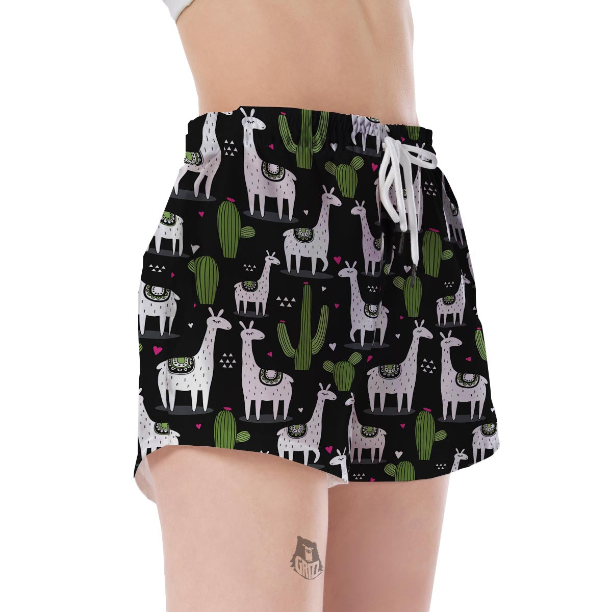 Cactus Llama Pattern Print Women's Shorts-grizzshop