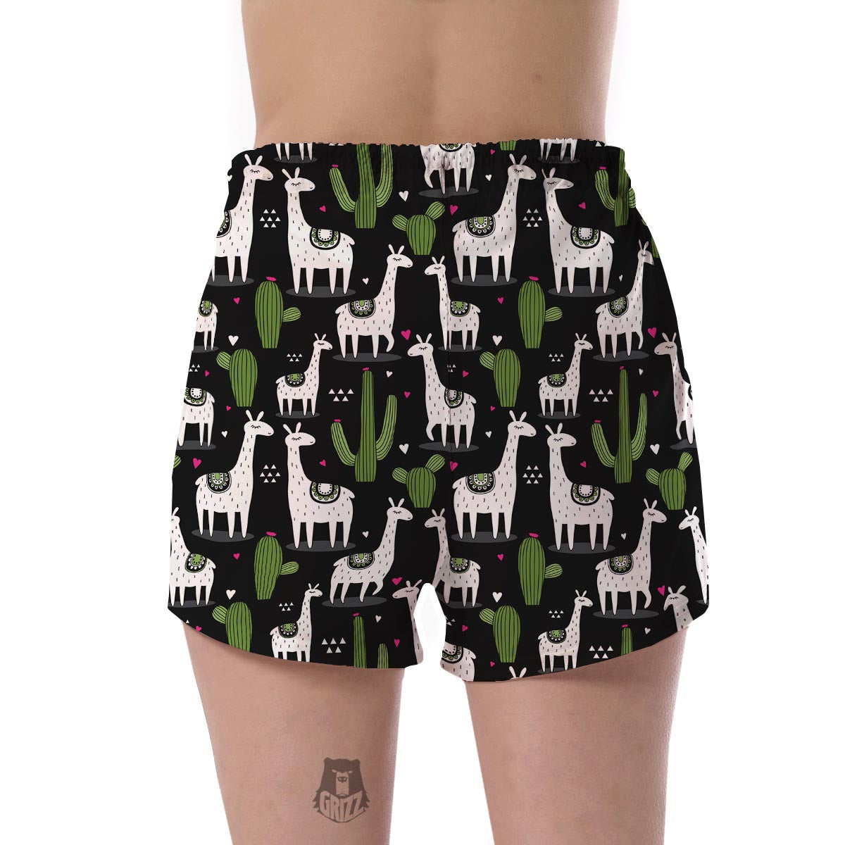 Cactus Llama Pattern Print Women's Shorts-grizzshop